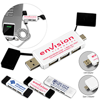 2-in-1 3 Port Mini USB Hub with Type A & Type C Adapter